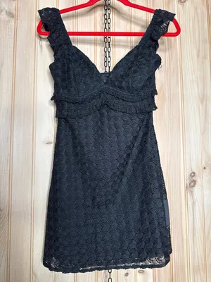 NWT Lulus Melosa Black Textured Ruffled Mini Dress LBD Sheath Party Resort Sz S thumbnail 2