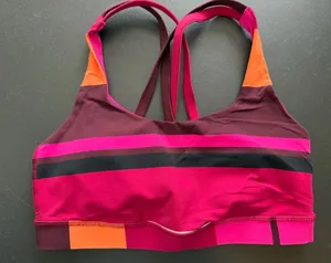 Lululemon Sports Bra Women's Size 4 Pink Orange Striped Active Wear Yoga Stretch thumbnail 1