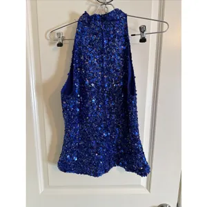 Vintage Laurence Kazar Blue Silk Hand Sequined‎ Halter Top Sz Small 90's Retro thumbnail 5