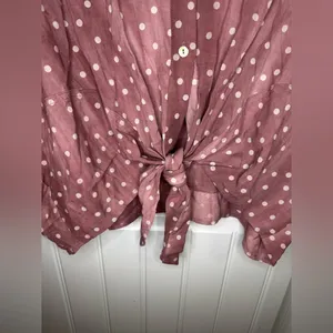 Fate Pink Ombre Polka Dot Tie Front Button Down Blouse Size M thumbnail 3