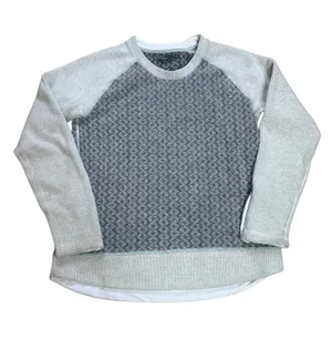Prana Aya Gray Gravel Cable Knit Patchwork Wool Blend Sweater Large thumbnail 1