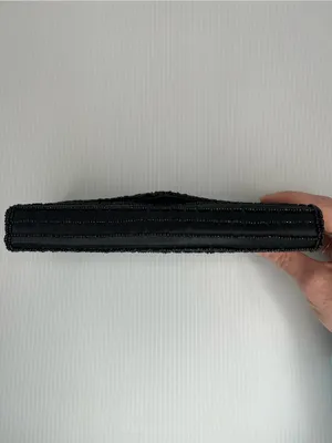 Vintage Y2K Black Beaded Clutch Handbag Purse Formal Geometric Art Deco Glam thumbnail 4
