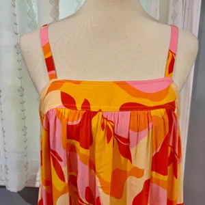 Abel The Label Boho Abstract Tiered Trapeze Maxi Dress Orange Pink, Size M thumbnail 3