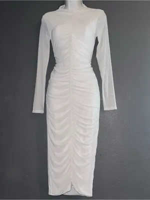 Pretty Little Thing White Long Sleeve Bodycon Midi Dress Womens Small 4 thumbnail 6