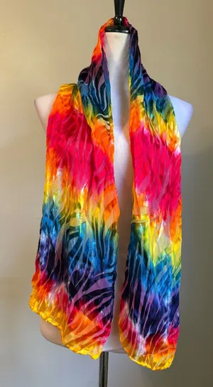 Rainbow Tie Dye Zebra Scarf Silk Colorful boho retro y2k whimsigoth fairy wrap d thumbnail 1