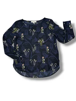 Loft Botanical Floral Print Tunic Blouse Blue Multi Medium Popover Chiffon‎ thumbnail 12