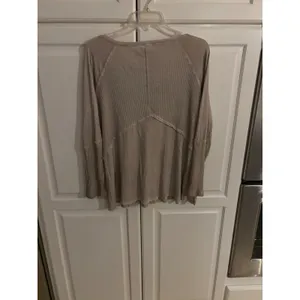 POL Womens Taupe Ribbed Mixed Media V-Neck Long Sleeve Top RCT961‎ Small thumbnail 4