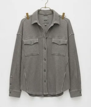 Aerie Women Button Down XXS Olive Gray Waffle Knit Oversized Shacket Shirt thumbnail 1