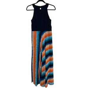 Studio‎ One NY Maxi Dress 8 Navy Pleated Top Multicolor Tie Dye Skirt Sleeveless thumbnail 4