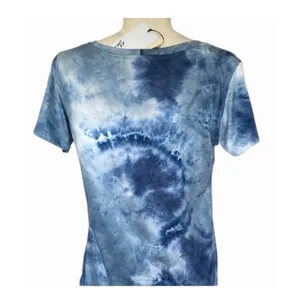 Blue Tie Dye Scoop Neck Tee Soft Stretch Casual Boho Women’s Small thumbnail 7