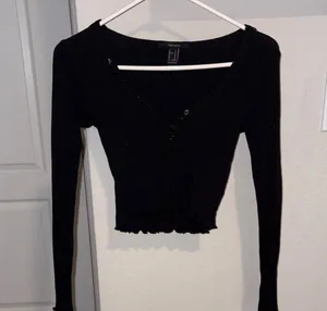 Forever 21 Black Ribbed V-Neck Top thumbnail 1