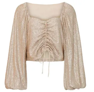 💕JONATHAN SIMKAI💕 Sequin Ruched Front Top ~ Champagne Medium thumbnail 5