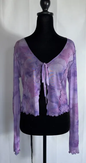 Caution To The Wind Purple Mesh Blouse Tie Front Medium Cover Up Y2K 🩷 thumbnail 1