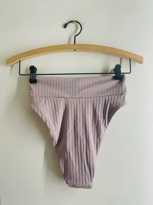 Aerie High Waisted High Cut Cheeky Bikini Bottom M Mauve Ribbed Crossover thumbnail 2