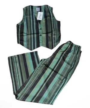 Plush Revolve Striped Green & Black Pants Vest Set(Size Small) thumbnail 1