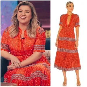 Free People‎ Rare Feeling Maxi Dress in Orange Pop Combo Size Small thumbnail 2