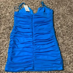 Elvi Blue Ruched Bodycon Mini Dress thumbnail 4
