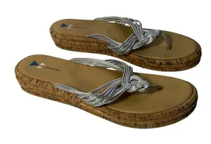 Dani Black Womens 8.5 Silver Metallic Multi Strap Cork‎ Platform Thong Sandals thumbnail 1