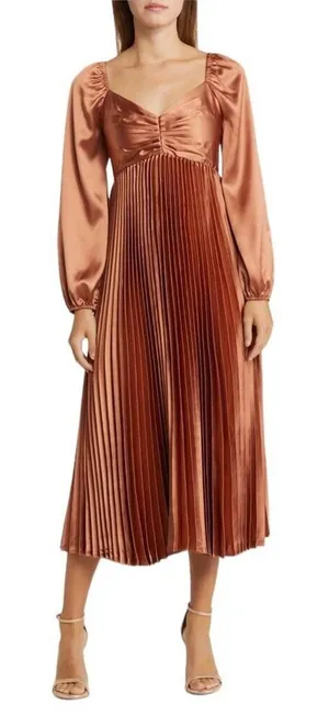 ZOE AND CLAIRE Long Sleeve Pleated Midi Dress in Sienna thumbnail 1