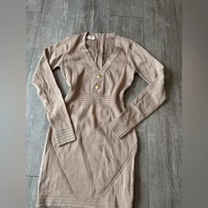 🍒AMTIOUS Elegant Tan Knit Dress thumbnail 7