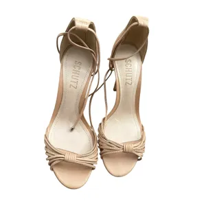 Schutz Yanna Honey Beige Nappa Leather Tie-Strap Sandals size 5B thumbnail 2