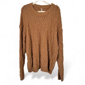 Free People Brown Cable Knit Chunky Oversized Sweater Womens L Fall Cozy Classic thumbnail 2