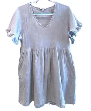 Madewell Babydoll Dress Light Blue‎ Gauze Ruffle Sleeve Pockets Women Medium thumbnail 1