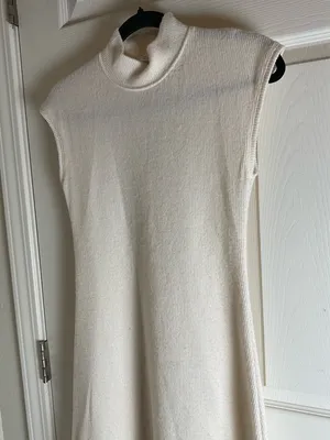 Zara Cream Ribbed Knit High Neck Sleeveless Midi Dress - Size Small thumbnail 3