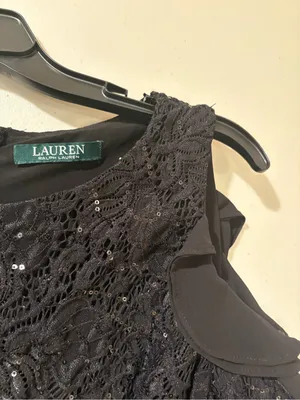 LRL Black Sequin Lace Cold Shoulder Ruffle Dress Size 10 / M (No Tag) thumbnail 4