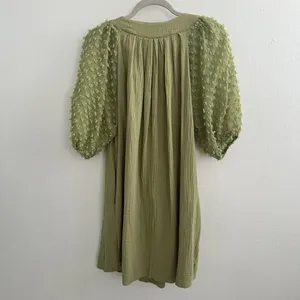 NEW Umgee Olive Green Swiss Dot Mini Dress Puff Sleeve MEDIUM Boho thumbnail 7