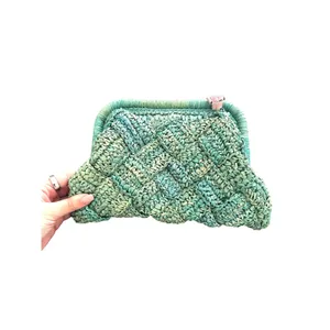 BTB LOS ANGELES Gigi Braided Raffia Clutch Green NEW‎ NWT thumbnail 5