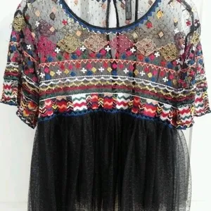 Zara Embroidered Sheer Tulle Top thumbnail 2