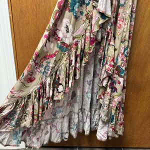 NEW BALIelf Made by Hand Carmen Wrap Short Sleeve Maxi Dress Beige Floral XL thumbnail 9