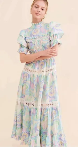 Anthropologie Love And Liberation Tiered Puff-Sleeve Maxi‎ Dress thumbnail 1