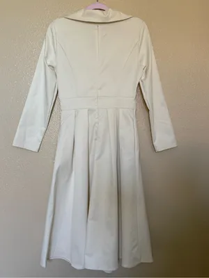 Ivory Long Sleeve Midi Dress Surplice Fit & Flare Bridal Wedding Small thumbnail 5