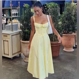 NWOT HOUSE OF CB 'Carmen' Buttercup Bustier Corset Yellow Sundress Sz XS thumbnail 2