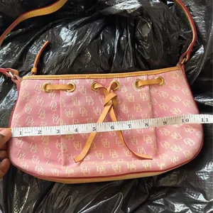 Dooney & Bourke Vintage Y2K Pink Monogram Shoulder Hand Bag Purse Tassel Baguette Preppy Canvas Leather #2000s #Feminine #Girly #Dainty #Fairy luxury designer thumbnail 3