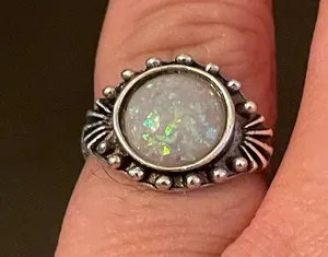 Vintage simulated opal silver plated ring size 6.75 thumbnail 9