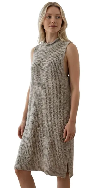 Anthro Moth Metallic Mock Turtleneck Sleeveless High Low Sweater Dress S thumbnail 1