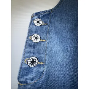 Ladies Blue Denim Sleeveless Jumper‎ Dress Medium Side Button Front Pockets thumbnail 6