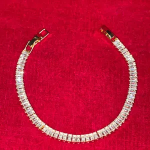Sparkling Gold Tone Baguette CZ Tennis Bracelet thumbnail 2