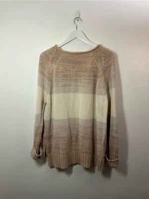 Chaps Ombre Cable Crew Sweater in Cream & Tan Size XL thumbnail 2