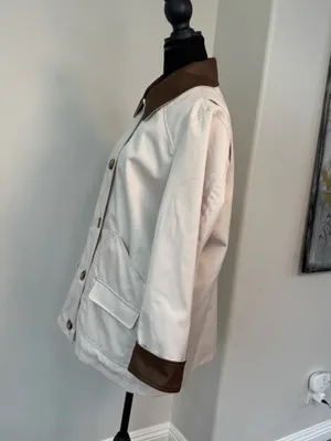 Sanctuary Cream Barn Jacket With Brown Faux Leather Trim M thumbnail 7