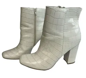 Bamboo White Croc Block 4 Inch Heel Ankle Boots Zip Side Gogo Bootie Womens 11 thumbnail 1