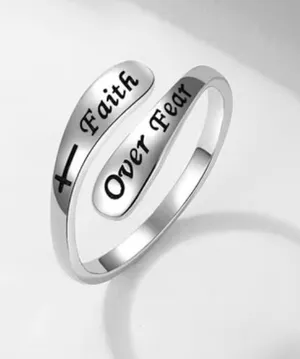 & Other Stories Women’s Stainless Steel Silver “Faith over Fear” Adjustable Ring Size 6-9 thumbnail 1