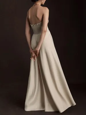 NWT BHLDN Elsie Straight-Neck Satin A-Line Gown Champagne thumbnail 4