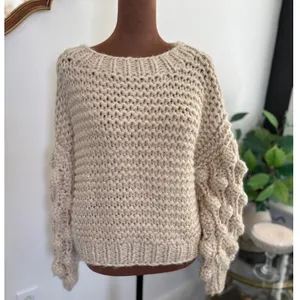 Olivaceous Women's Cream Knit Bobble Sleeve Pullover Sweater Size L‎ thumbnail 2