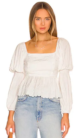 Line & Dot White Embroidered Puff Sleeve Peplum Blouse “Dakota Top” XS thumbnail 1