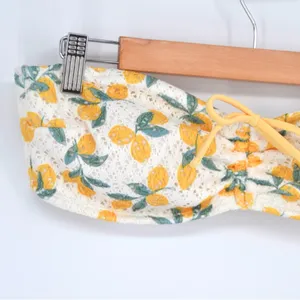 NEW Hollister Swim Crochet Bandeau Bikini Top Lemon Print White Yellow L thumbnail 3