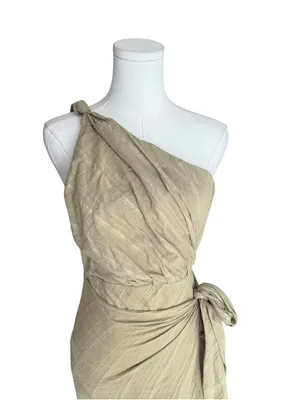 Hello Molly - NWT Golden Vibes Olive One Shoulder Midi Summer Dress SZ S thumbnail 4